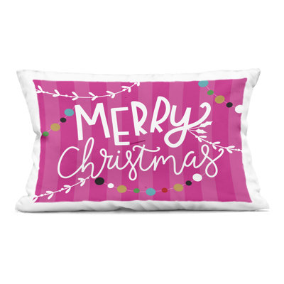 Merry Christmas over Pink Stripes Decorative Printed Throw Pillow, design by Louise Allen Designs