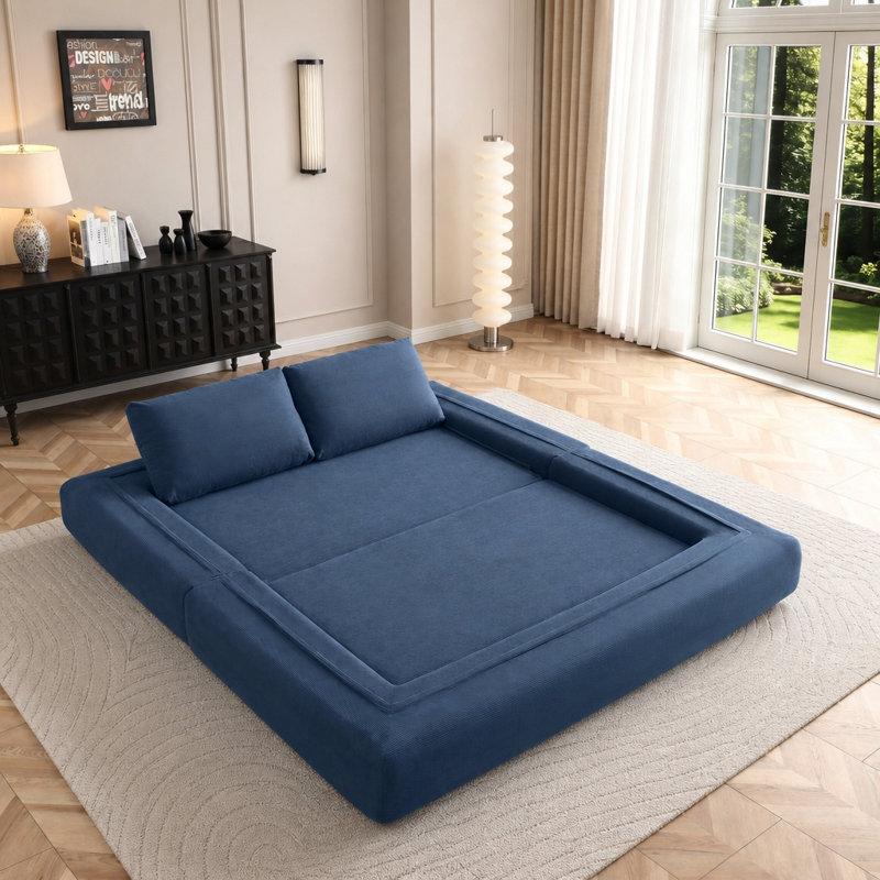 Canapé-lit convertible de 81 po, matelas de lit futon pliable avec coussins 3 en 1, Blue