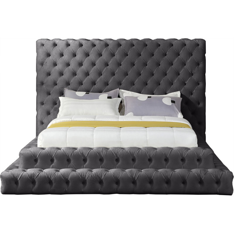 Dymphia Revel Velvet Bed, Queen, Grey Velvet