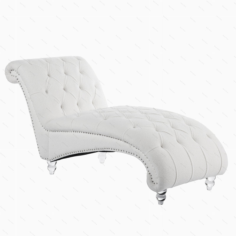 Tufted Armless Chaise Lounge, White