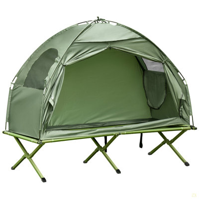 Outsunny Camping Tent Cot, Single Person Folding Cot Combo, Off-Ground Tent, Covered Outdoor Bed With Carry Bag For Hiking, Camping