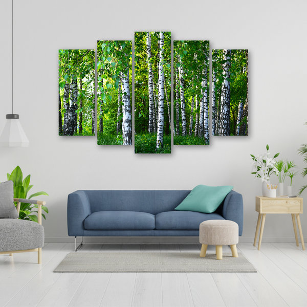 Union Rustic Birch Forest Green - 5 Piece Wrapped Canvas Art Prints ...