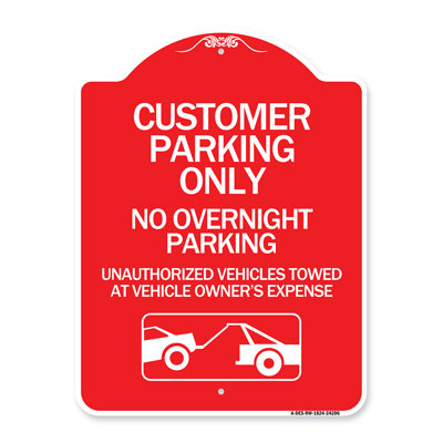 Signmission Designer Series Sign - Customer Parking Only, No Overnight Parking, Unauthorized Vehicles Towed At Owner Expense With Graphic/24206