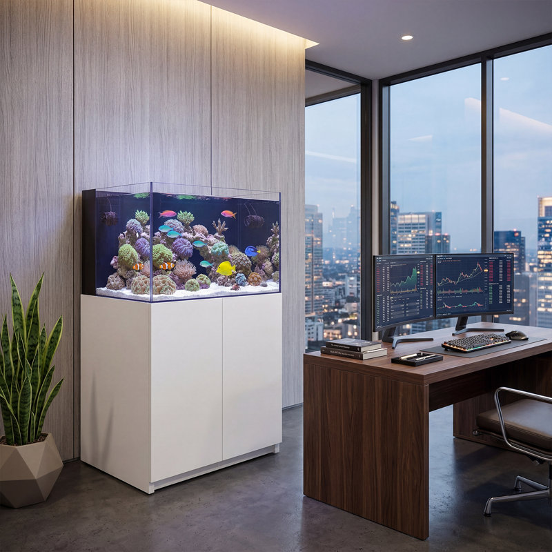  Système d'aquarium sans cadre 115 gallons en verre - réservoir marin ultra transparent avec armoire en aluminium, puisard et plomberie intégrés, blanc