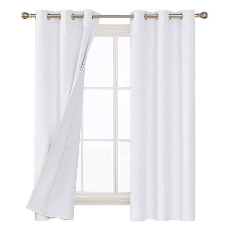 Faux Linen Blackout Grommet Curtain Drapes (Set of 2), Star White, 42" W x 72" L