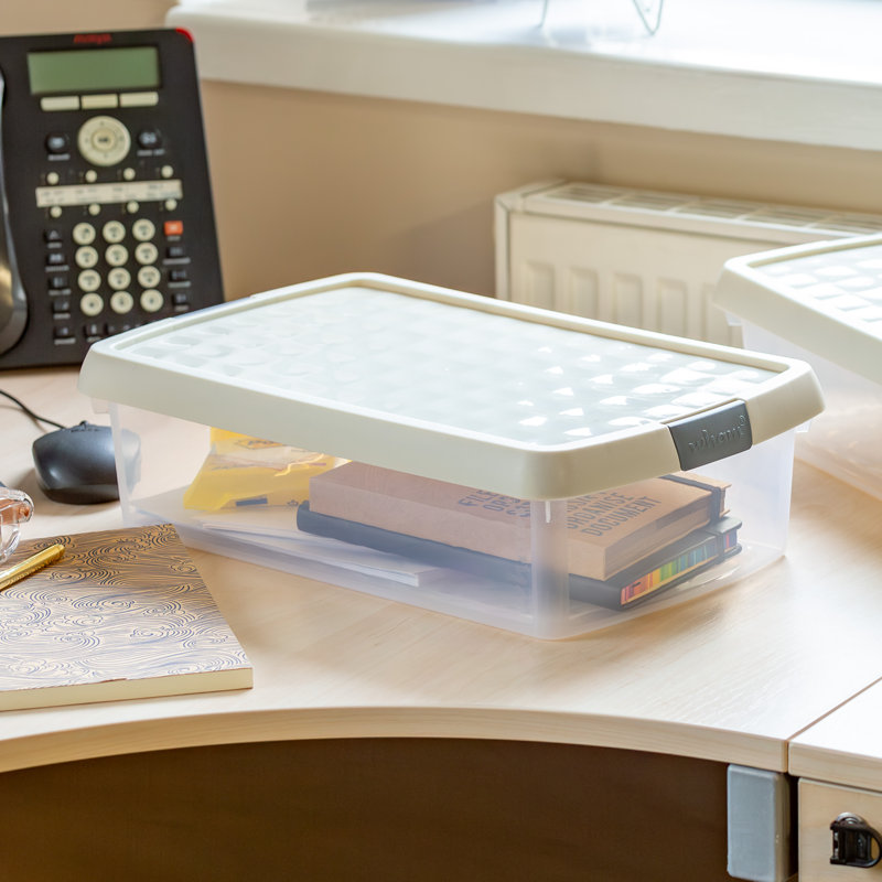 Wham Clip 7L Rectangular Plastic Storage Boxes with Secure Clip Lock Lids. L:39 x W:24 x H:10.5cm Clear/Stone/Slate Grey