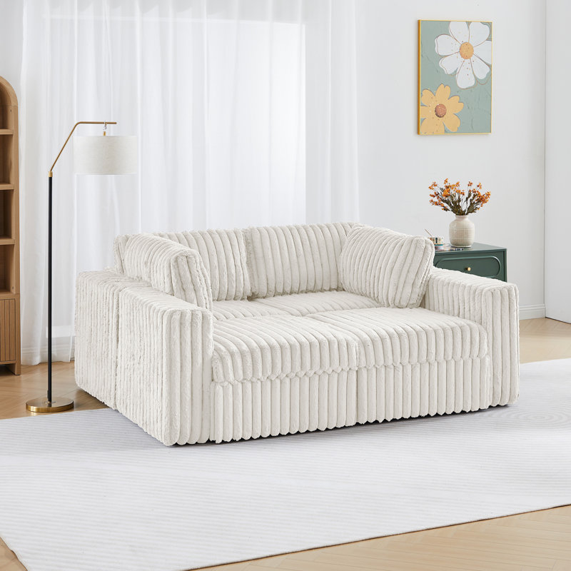 Canapé modulaire 4 places avec rangement, Fausse fourrure blanche