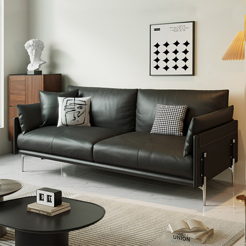 Causeuse-coussin standard en cuir véritable noir, H 33,07 po x l 85,04 po x P 35,43 po