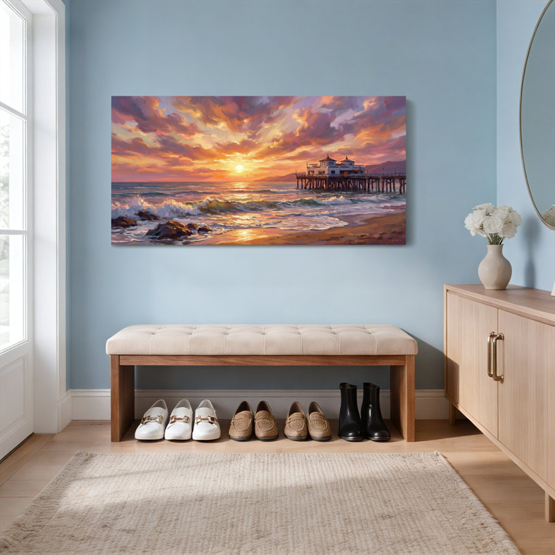 «Sunset Beach Pier», reproduction d'art sur toile tendue sur toile, H 16 po x l 32 po