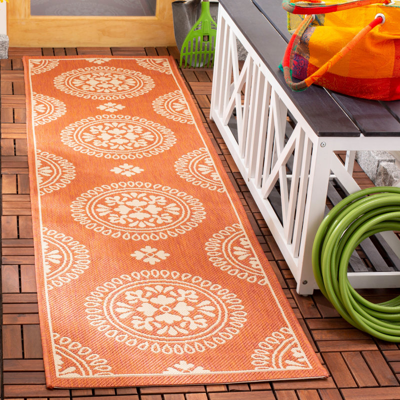 Brecht Floral Terracotta Indoor / Outdoor Area Indoor/Outdoor Area Rug, Runner 2'3" x 8'