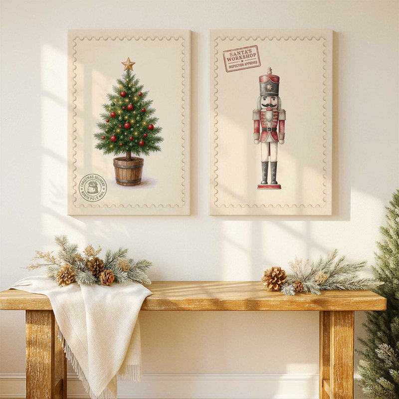 Ensemble de 2 toiles de Noël, H 18 po x l 24 po, Toile tendue, Toile tendue
