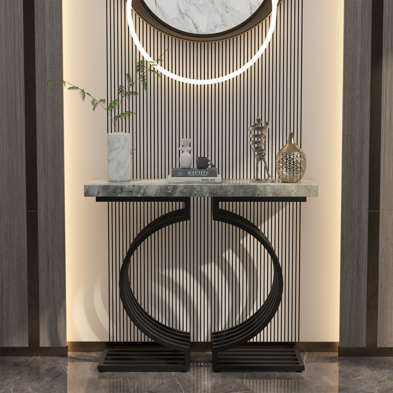 Eveana 39.37'' Console Table, Black, Beige