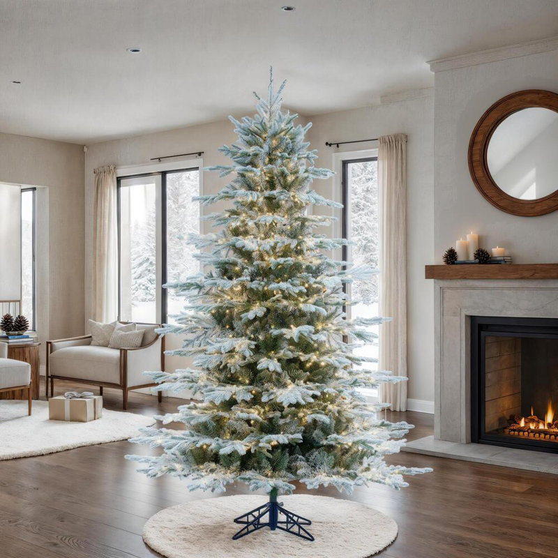 Vickerman 10'' X 74" Flocked Kamas Fraser Artificial Christmas Tree, Warm White Low Voltage 3MM LED Lights, 10' H