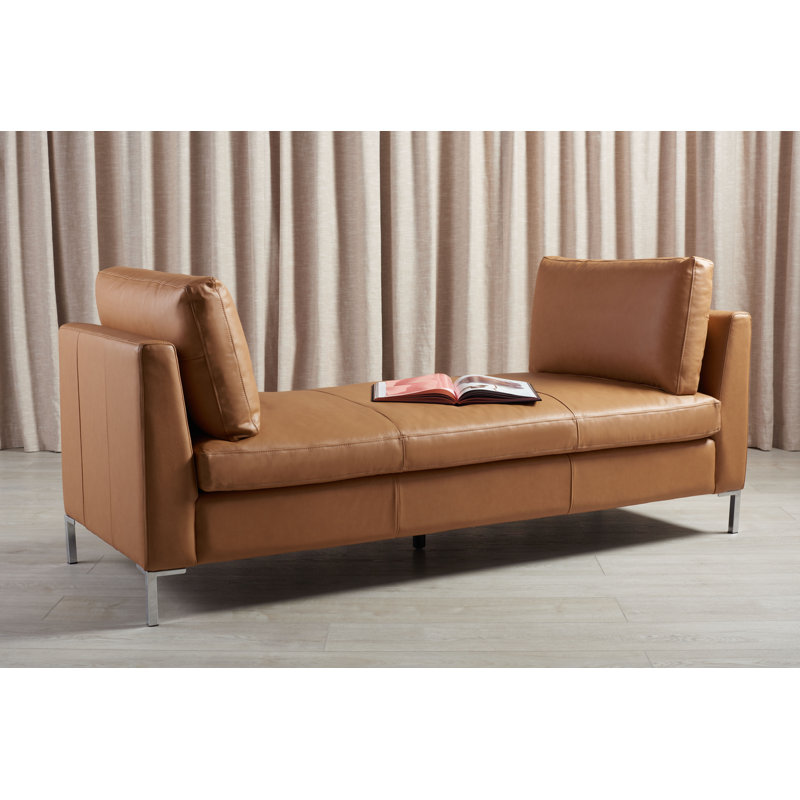 Quidnet Genuine Leather Upholstered Bench, Light Brown Genuine Leather