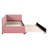Upholstered Daybed With Trundle, Pink Linen Fabric Cover, Twin Size, No Box Spring Size Needed-1734648504
