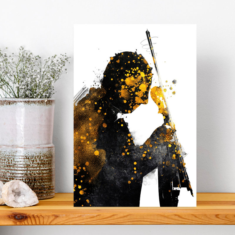 Golden Cello Silhouette Abstract Contemporary, 18" H x 12" W