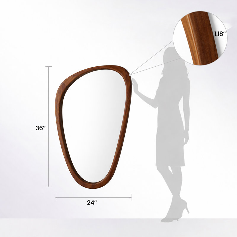 Solid Wood Asymmetrical Accent Mirror, Deep Walnut, 36" x 24"