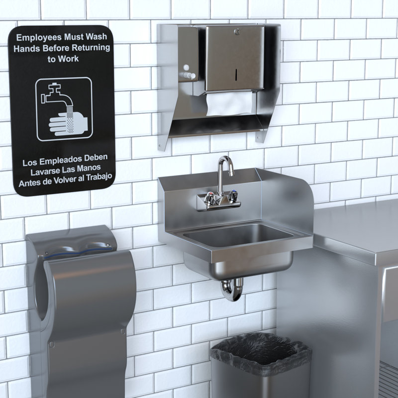 Stainless Steel Wall Mounted Hand Sink 17 in. x 15 in. With Right Side Splash And Gooseneck Faucet