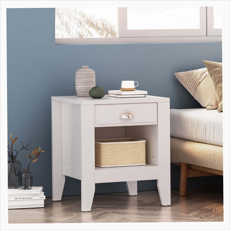 White Faux Wood Minimalist Rectangular Side Table