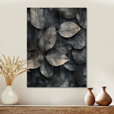Étain, feuilles, art mural sur bois de pin naturel