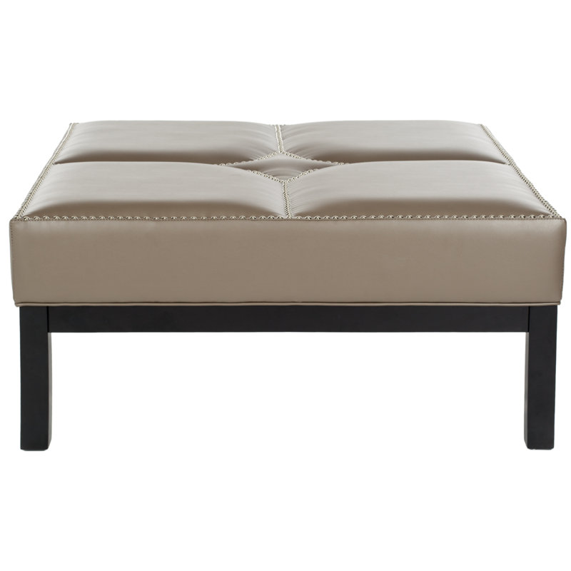 Oli 95cm Wide Faux Leather Tufted Square Plaid Cocktail Ottoman, Faux Leather Clay