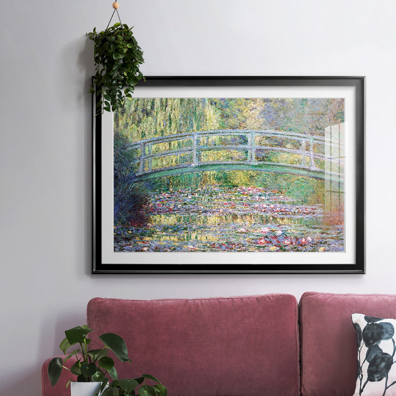 Le pont japonais (L'eau) - Art mural mural mat et encadré sous verre, grand salon, Noir, H 15 po x l 21 po x P 1,5 po