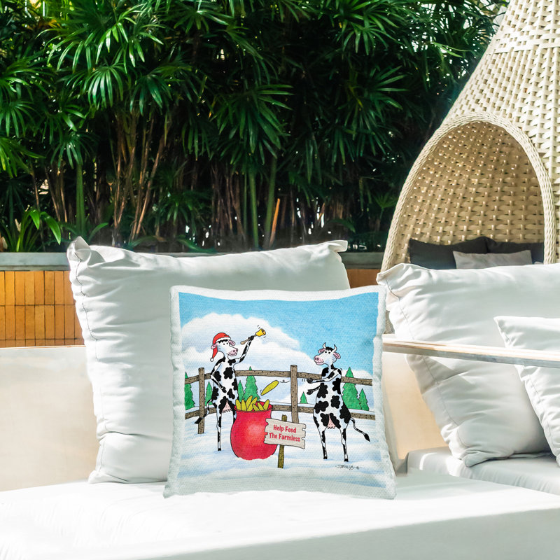 Coussin d'extérieur imprimé "Nourrir les vaches"