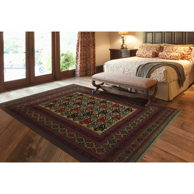 Tapis beige noué à la main de conception unique 6 pi 8 po x 9 pi 2 po Janinne