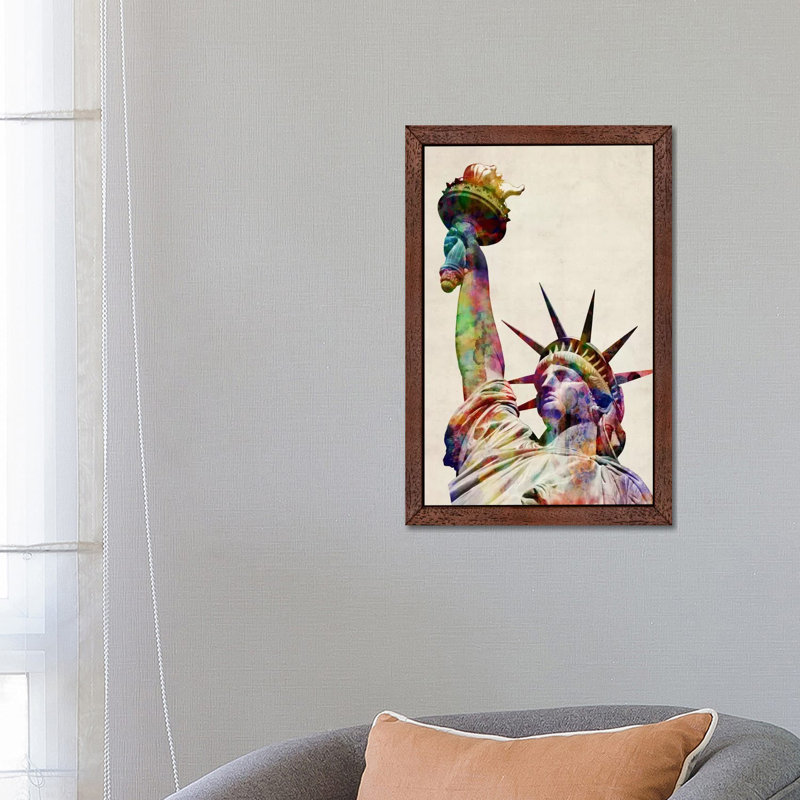 Statue Of Liberty by Michael Tompsett - Floater Frame Print on Canvas, 152.5 cm H x 101.5 cm W, Brown Framed