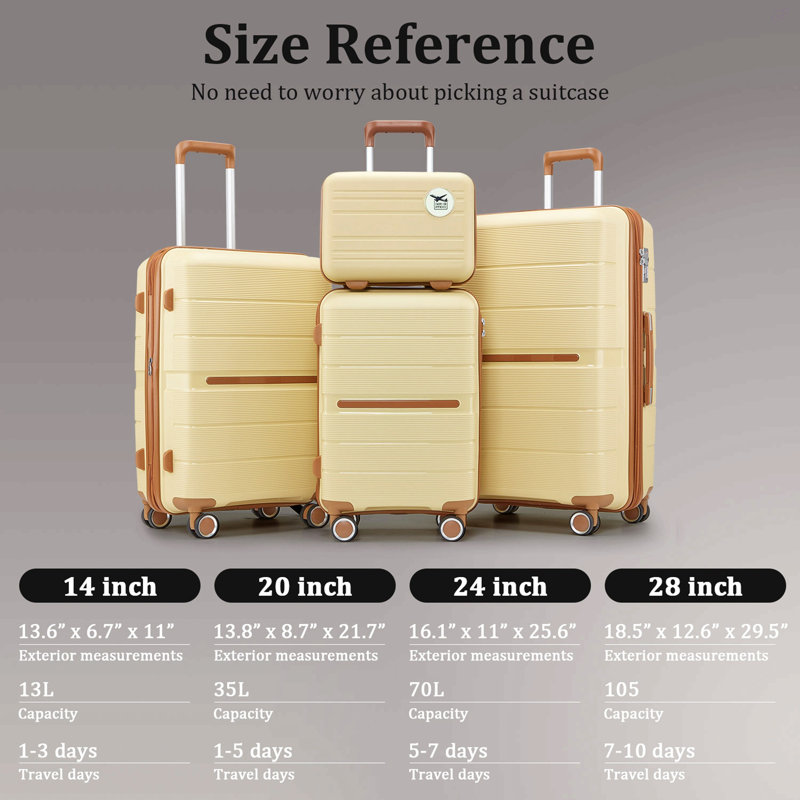 Ensembles de valises 4 pièces (14/20/24/28) Valise extensible légère et durable en PP, Apricot Cream