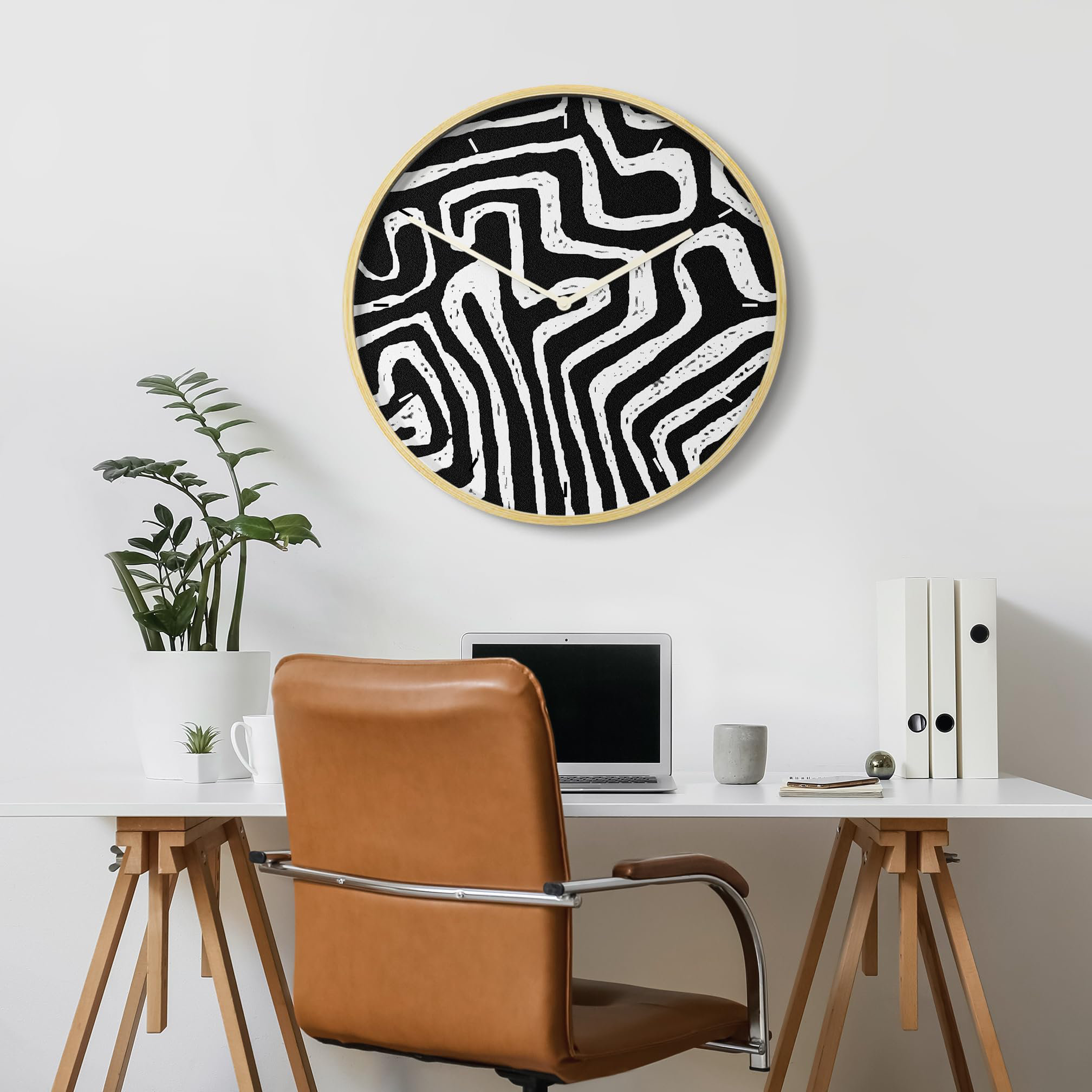 SIGNLEADER Black & White MidCentury Clock Decor Wooden Large Wall