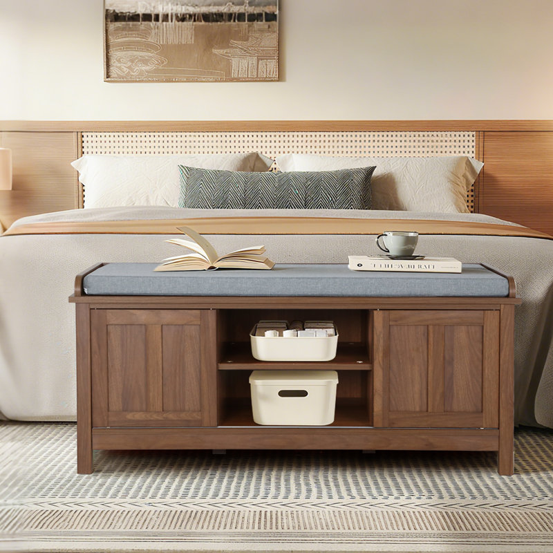 10 Pair Shoe Storage Bench With Adjustable Shelf And Cushion