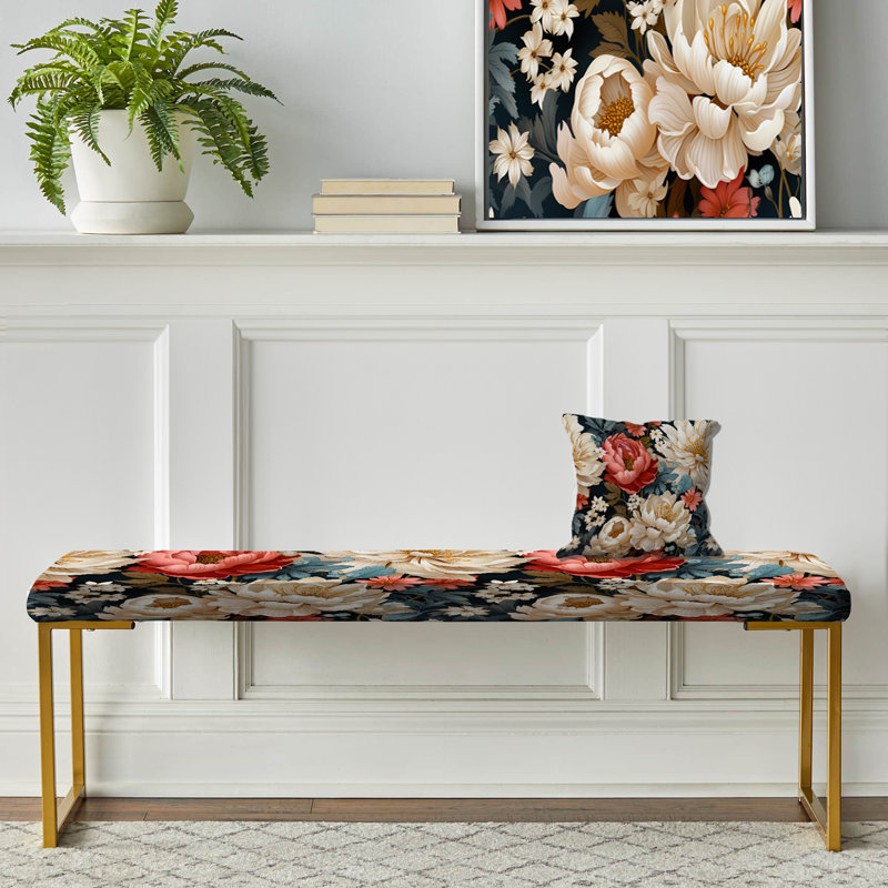 Rustic Floral Nostalgia White And Pink Pattern - Floral Upholstered Gold Bench