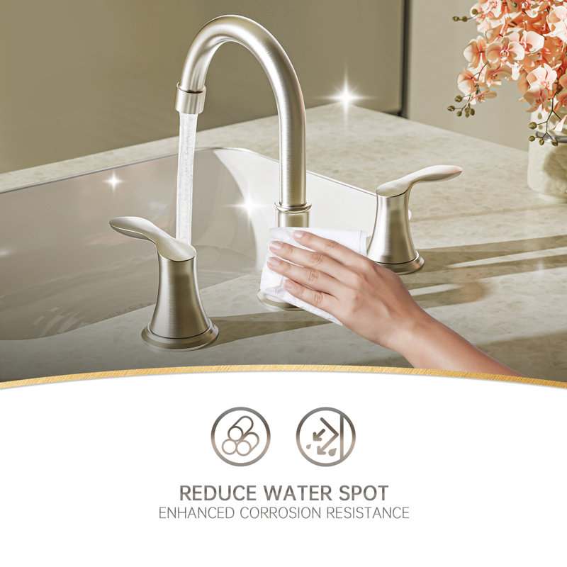 8 Inch 3 Holes Brushed Nickel Bathroom Faucet，Two Handles Stainless Steel Bathroom Sink Faucet With Metal Pop-Up Drain And Water Supply Lines