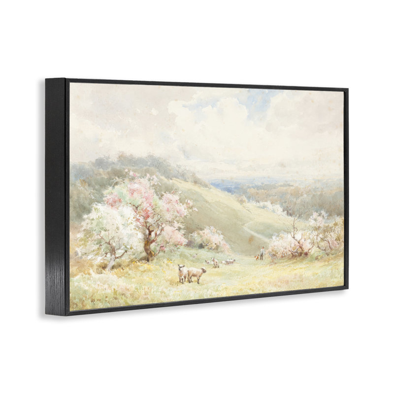«Lambs Strolling Pastel Countryside», giclée encadrée, design par Lux + Me Designs, H 12 po x l 18 po
