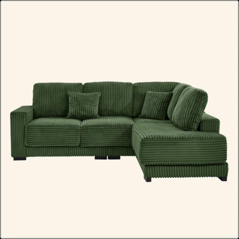  Canapé modulaire en forme de L 93 po avec méridienne convertible en velours côtelé réversible, canapé à ressorts hélicoïdaux avec cadre en bois massif et housses lavables pour le salon