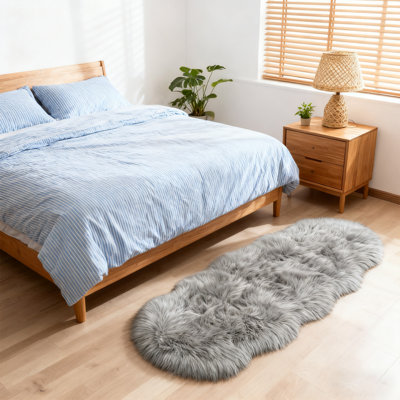 Luxurious Plush Gray Faux Sheepskin Rug