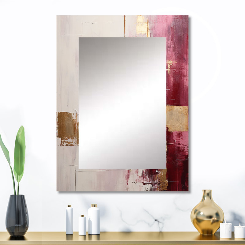 Minimalism Pink And Gold Horizon - Abstract Painting Decorative Wall Mirror, Modern Mirror, Printed Metal Art, 32" x 24"