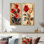 «Red Velvet Geometric Rose Passion I», collection de 2 panneaux d'art sur toile florale