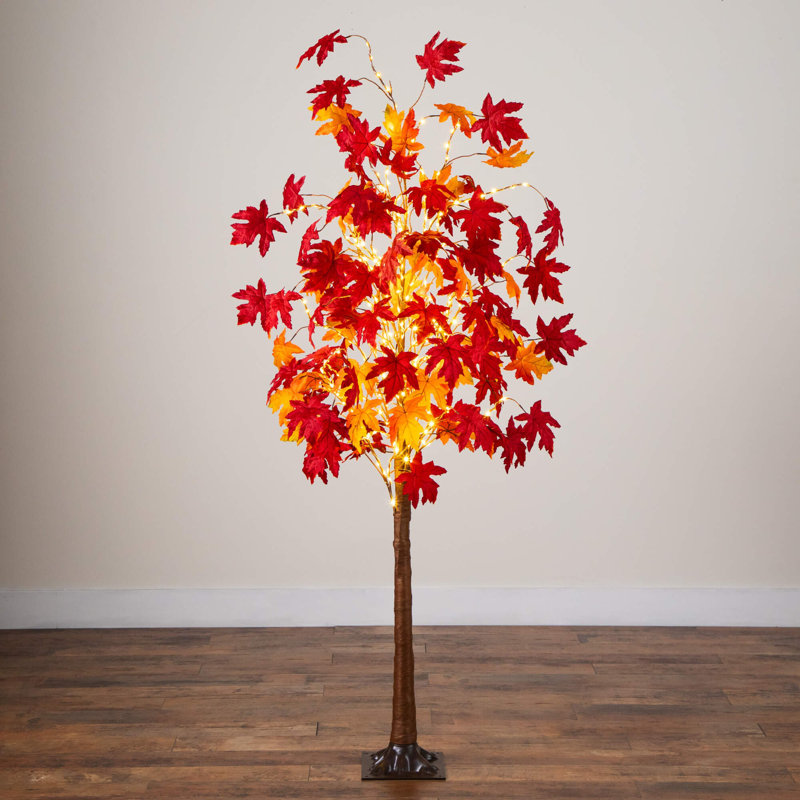 Arbre d'automne artificiel pré-éclairé avec 450 lumières DEL blanc chaud préinstallées, H 72 po x l 36 po x P 36 po