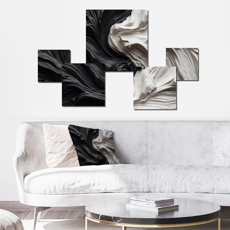Décoration murale géométrique moderne noir et blanc marbré Dreamscape V