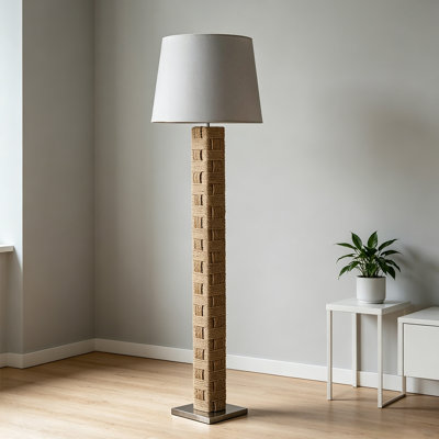 White+Beige+Black Linen+Hemp Rope+Solid Wood Free Form Floor Lamps