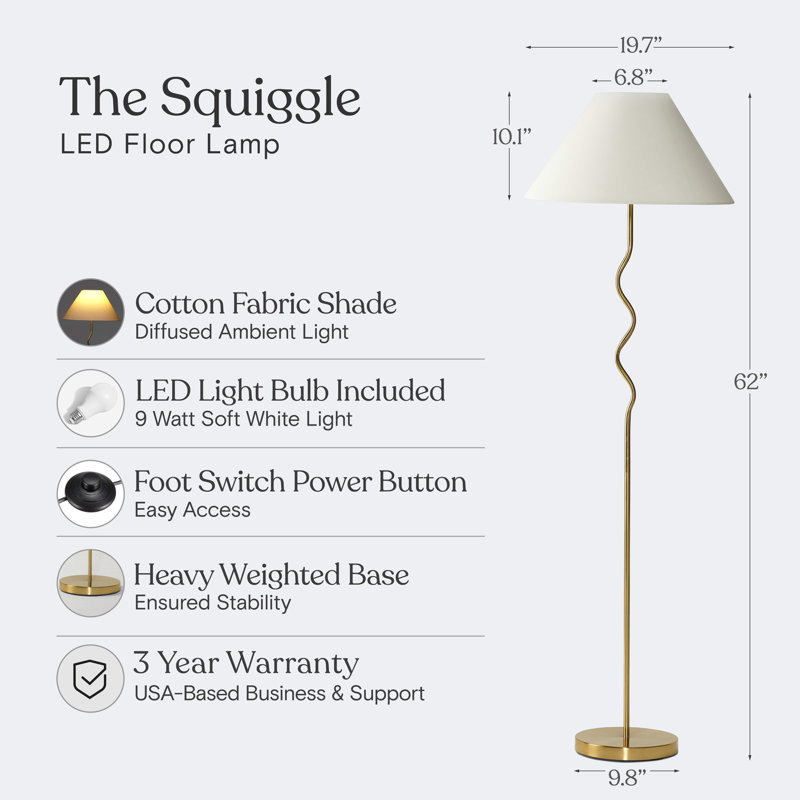 Squiggle Brass 62" Floor Lamp with Ivory Empire Shade