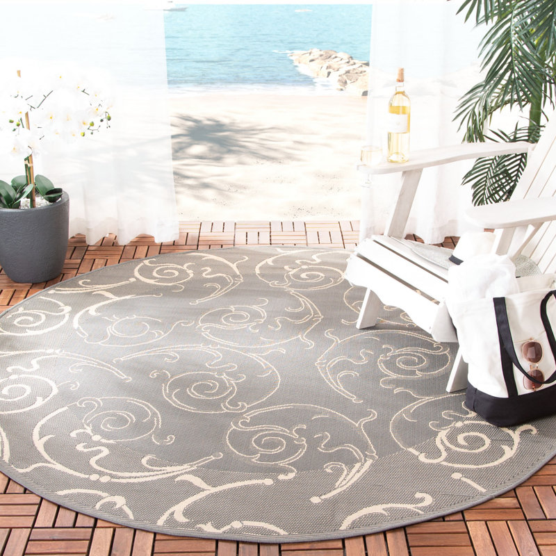 Tapis gris intérieur / extérieur Mullen, Rond 5 pi 3 po