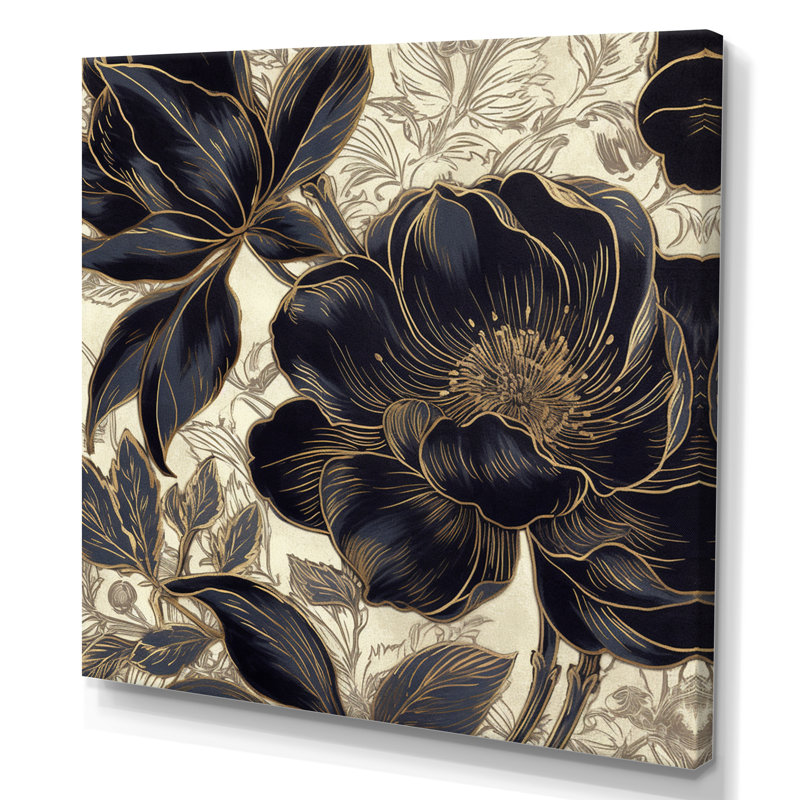 Impression sur toile Meghan Blue Gold Carnation Flower I sur toile, H 16 po x l 16 po x P 1 po, Toile tendue
