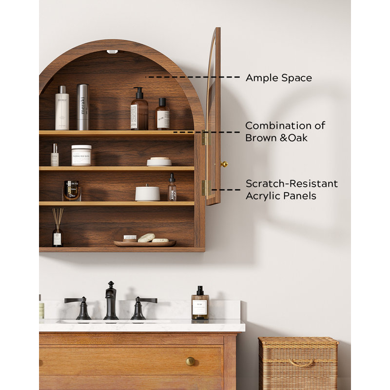 Bathroom Medicine Cabinets With Acrylic Door And Open Shelf, Brown/Oak