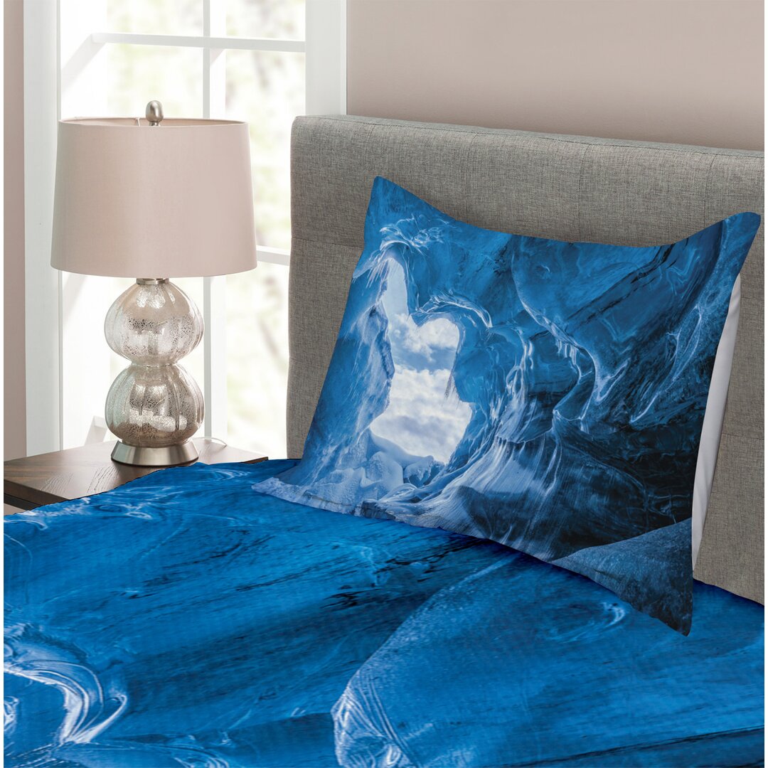 Gestepptes Bettdecken-Set, Glacier Gefrorene Cave, Blau, Blau