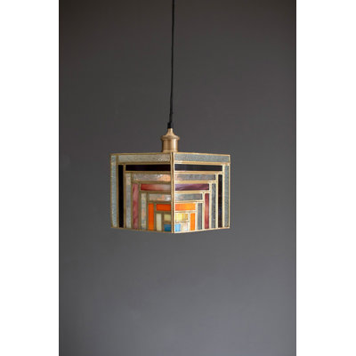  Pendant Lamp Stained Glass Design Layered Geometric Pattern 11"H for Living Room Décor