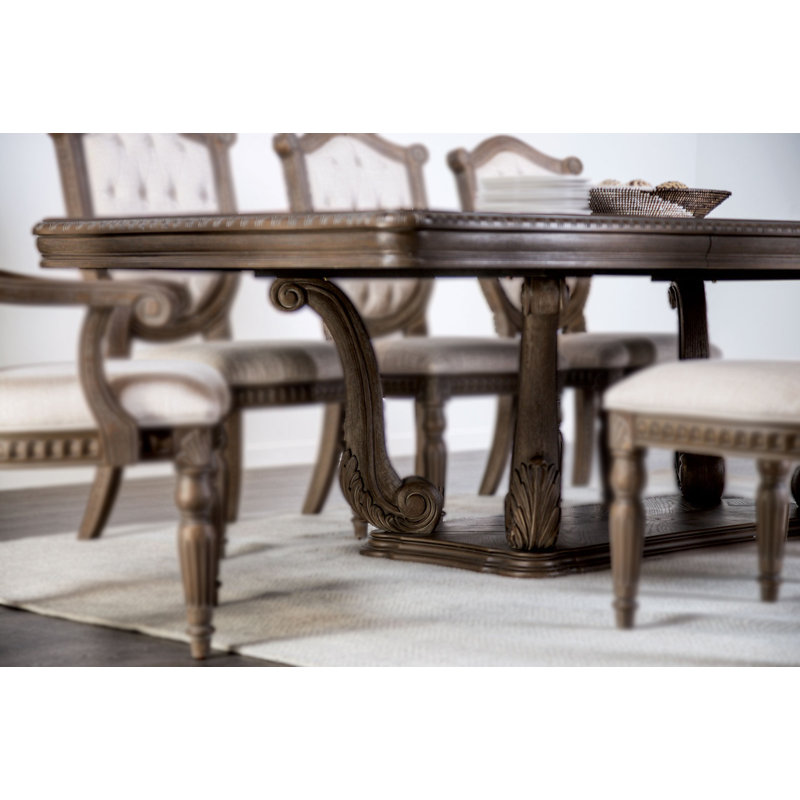 107.6" W Rustic Dining Table, Weathered Oak