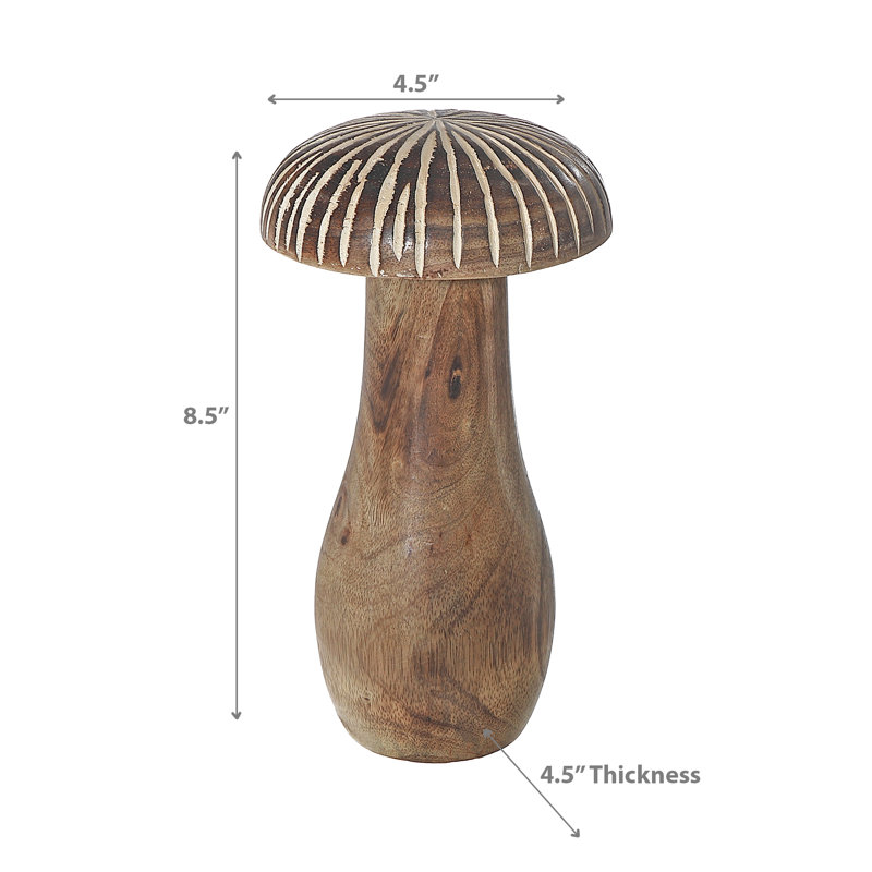 Petit champignon manguier en bois, H 9 po x l 4,8 po x P 4,8 po, Blanc